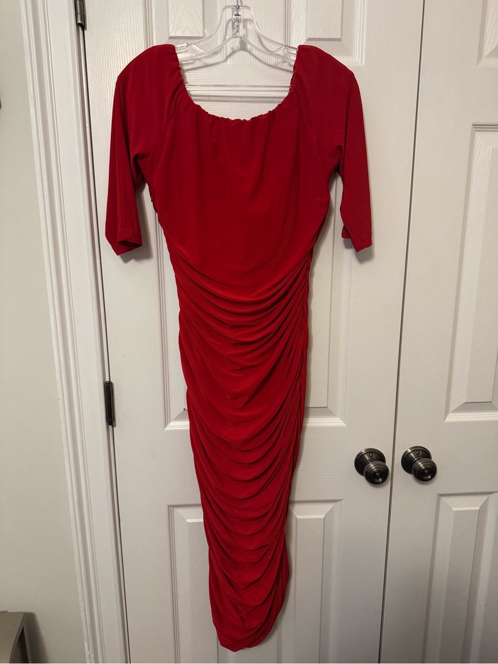 Laura Byrnes Monica Wiggle Dress XL Spring 2015 Red Ruched Pinup Bombshell - Picture 3 of 5